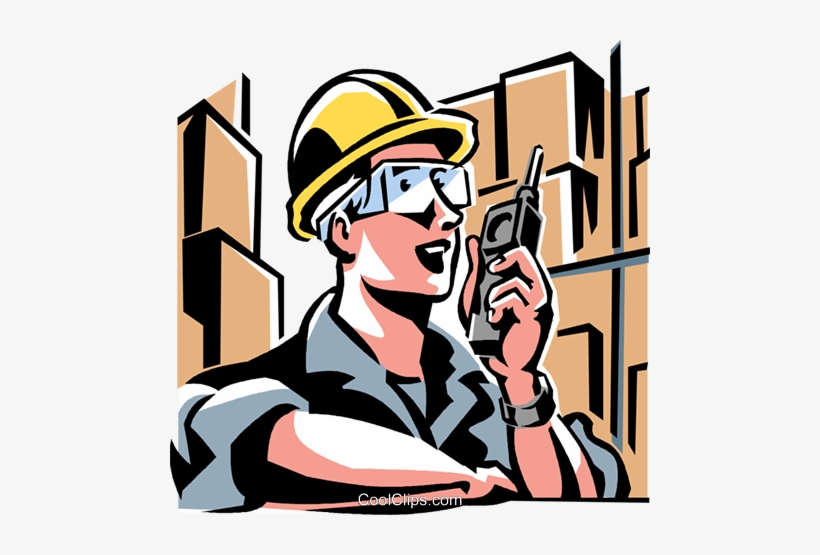 Worker Talking On A Walkie-talkie Royalty Free Vector - Talking On Walkie Talkie Clipart, transparent png