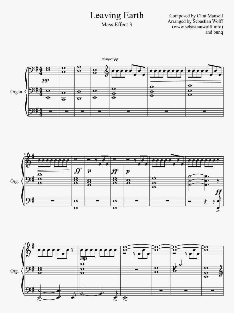 Leaving Earth Sheet Music Composed By Composed By Clint - Mass Effect 3 Leaving Earth Piano, transparent png