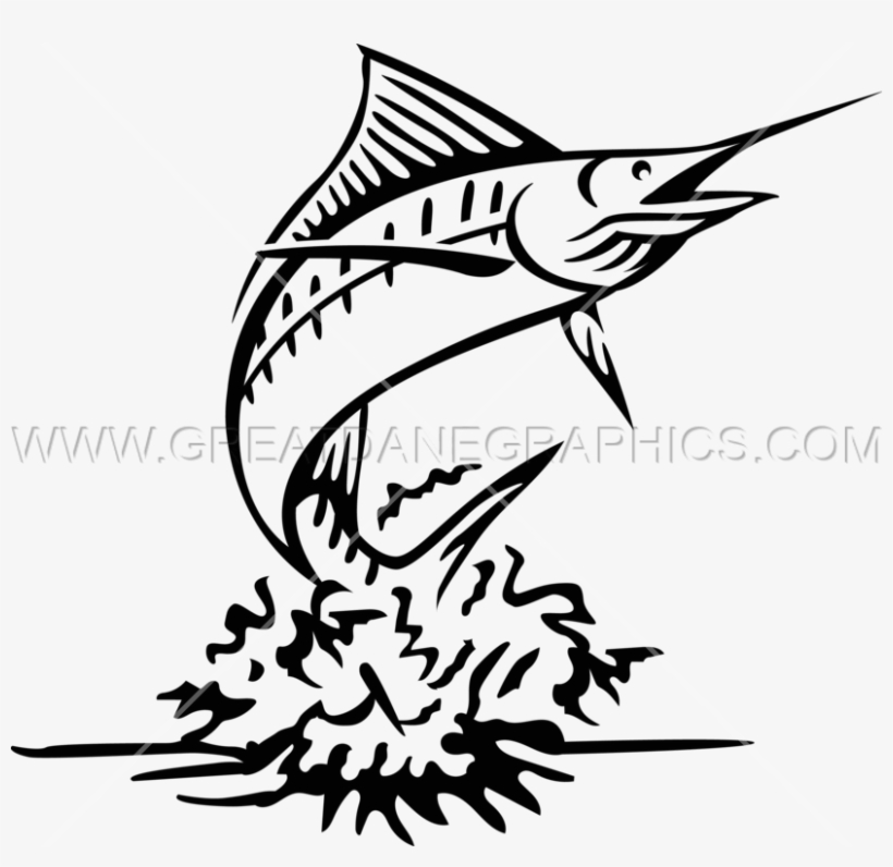 Production Ready Artwork For T-shirt Printing Picture - Marlin Clipart Black And White, transparent png