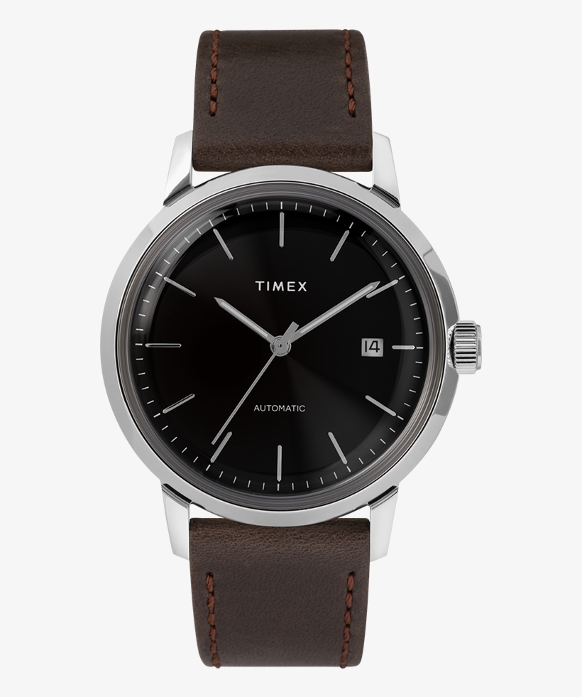 Automatic 40mm Leather Strap Watch Black/silver-tone - Timex Marlin Automatic Gold, transparent png