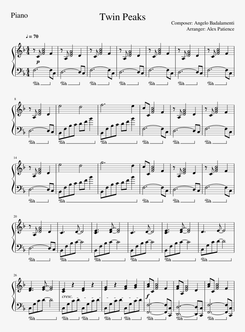 Twin Peaks Tv Theme Tune - Renesmee's Lullaby Piano Partitura, transparent png