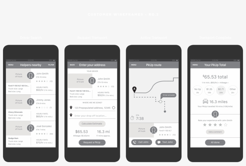 Pkup Customer Wireframes - Driver App Wireframe, transparent png