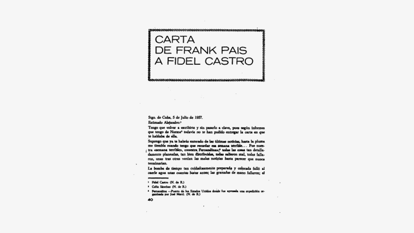 Carta De Frank Pais A Fidel Castro , Pensamiento Crítico, - Frank País, transparent png
