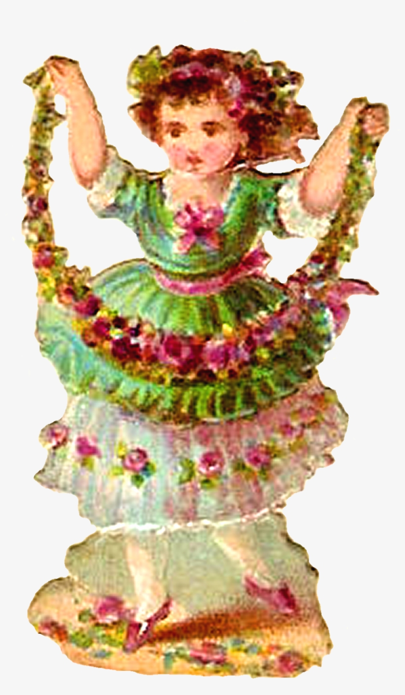 Vintage Image Girl With Pink Flowers Roses Dancing - Illustration, transparent png