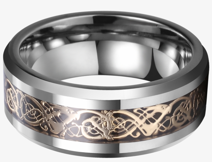 8mm Tungsten Carbide Celtic Dragon Gold Inlay Flat, transparent png