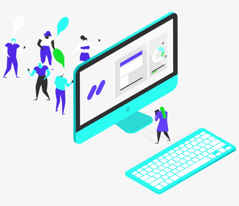 Illustration Of People Around Computer - Illustration, transparent png