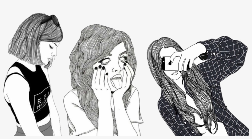 Girly Tumblr Transparents Girl Cover Her Face Drawing 1067x541