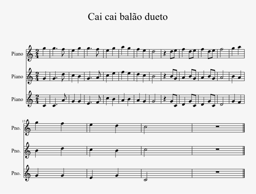 Cai Cai Balão Dueto Sheet Music 1 Of 1 Pages - Synchronicity Sheet Music, transparent png