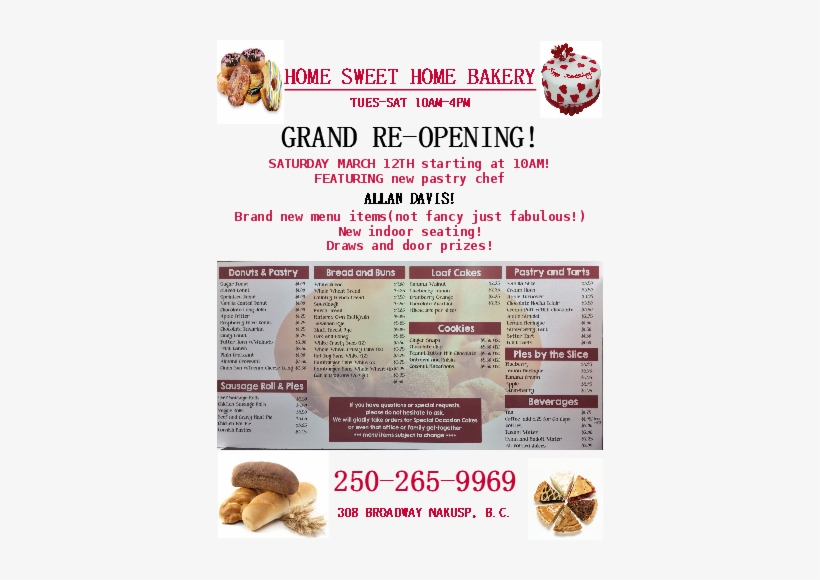 Bakery Opening, March - Menu Sweet Home Bakery, transparent png