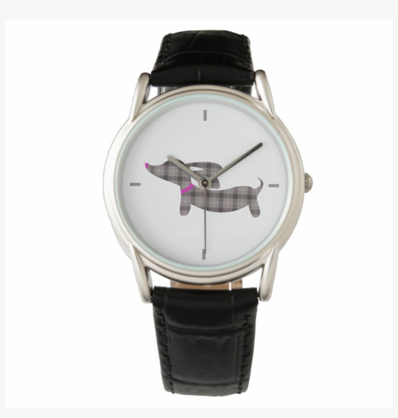 Gray Plaid Wiener Dog Leather Band Watches, The Smoothe - Black, Brown Or Gray Dachshund Leather Watches, transparent png