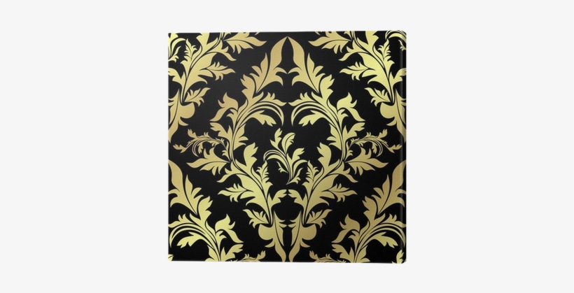 Golden Floral Pattern On A Black Background Canvas - Wallpaper, transparent png