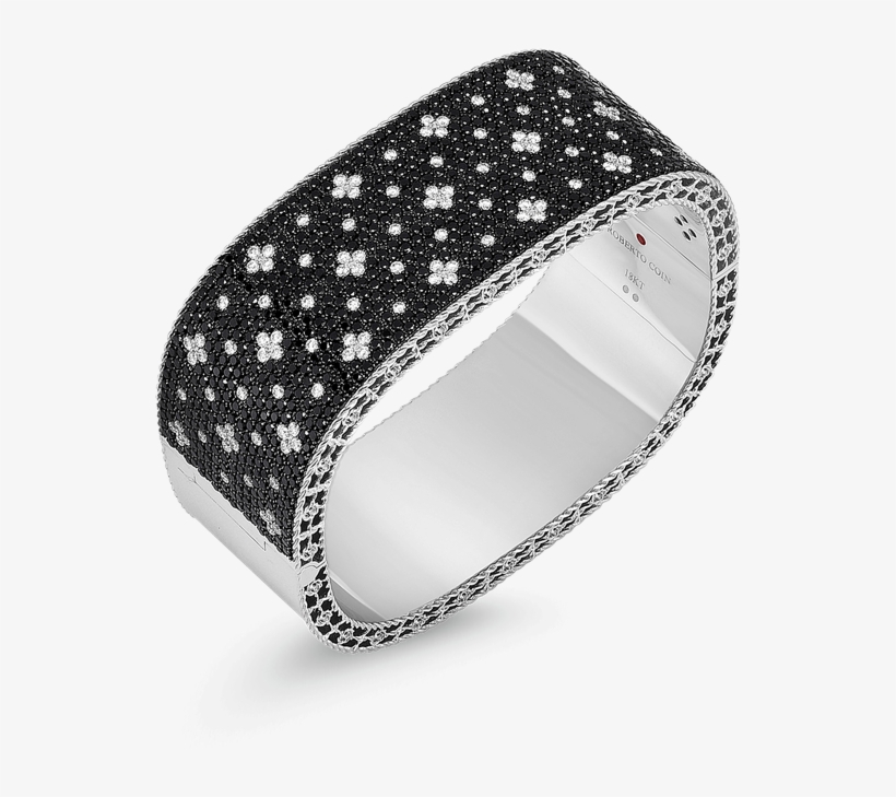 Roberto Coin Wide Bangle With Black And White Fleur - Bangle, transparent png