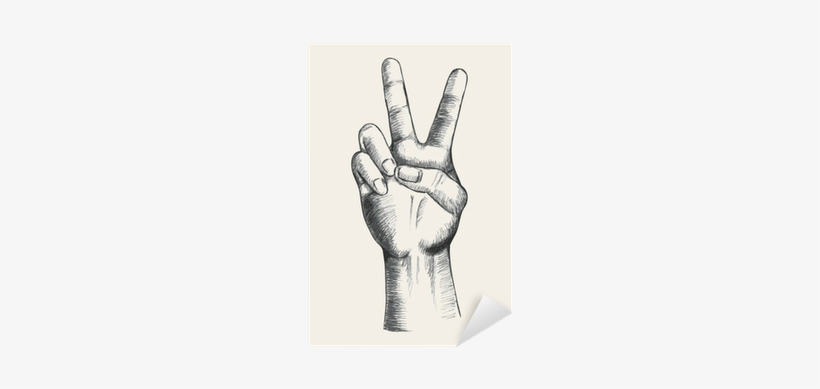Sketch Of A Hand Gesturing Victory Symbol Sticker • - Reka Szkic, transparent png