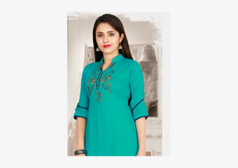 Indijoy Women's Rayon Straight Kurti With Embroidery-turquoise - Kurta, transparent png