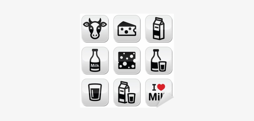 Milk, Cheese Vector Buttons Set Sticker • Pixers® • - Milk Products Icon, transparent png