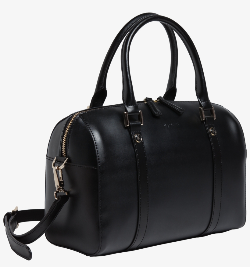 Black Bag Boston Leather - Handbag, transparent png