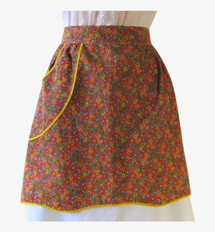 Vintage Apron In Calico Of Orange And Yellow Against - Yellow, transparent png