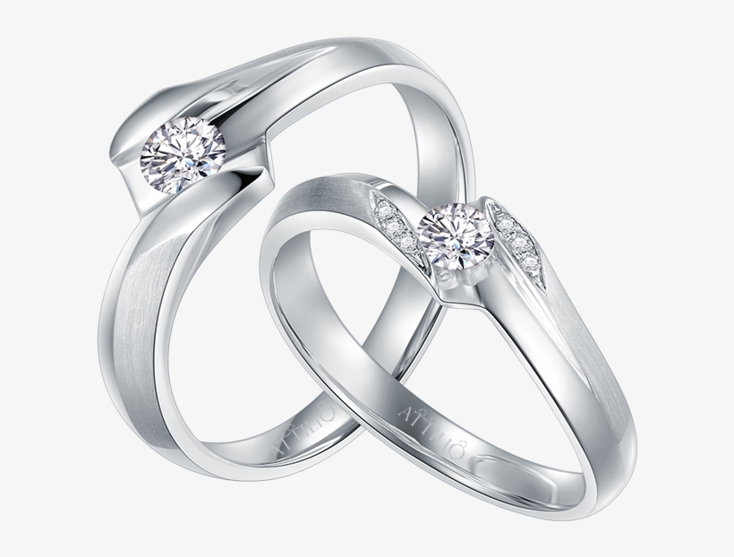 18k White Color Gold Diamond Couple Ring - Ring, transparent png