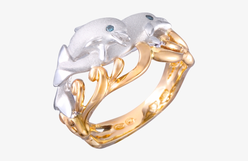 20mm 14k Two Tone "flipping Couple" Dolphin Ring With - Ring, transparent png