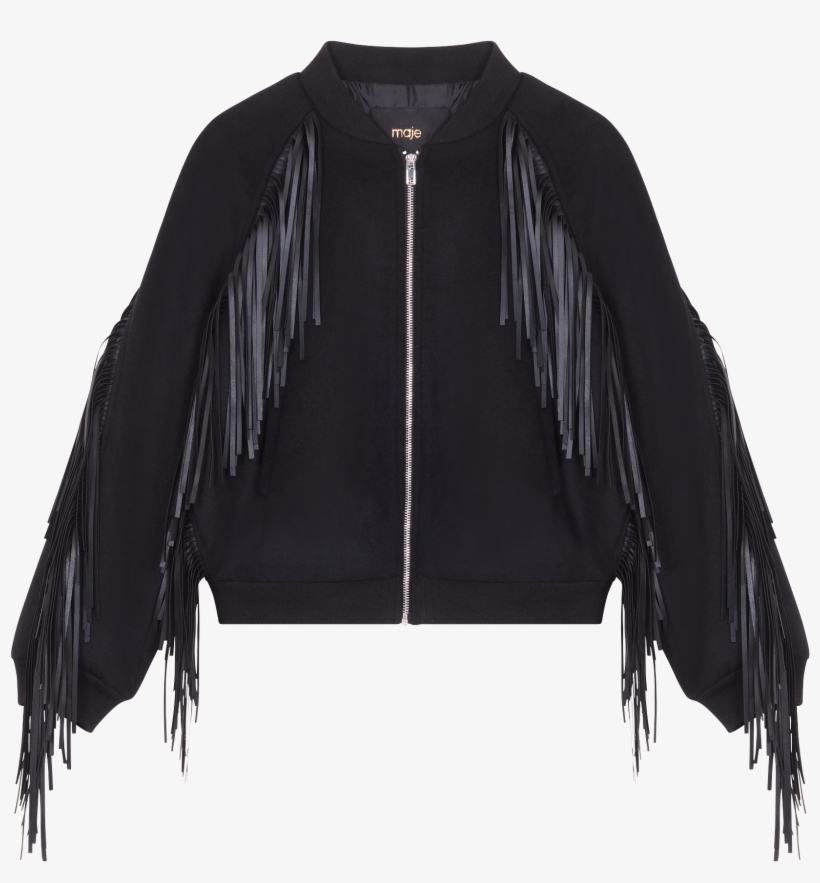 Bomber Style Jacket With Fringing - Leather Jacket, transparent png