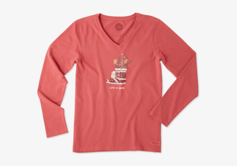 Women's Holiday Bootie Long Sleeve Crusher Vee - Life Is Good, transparent png