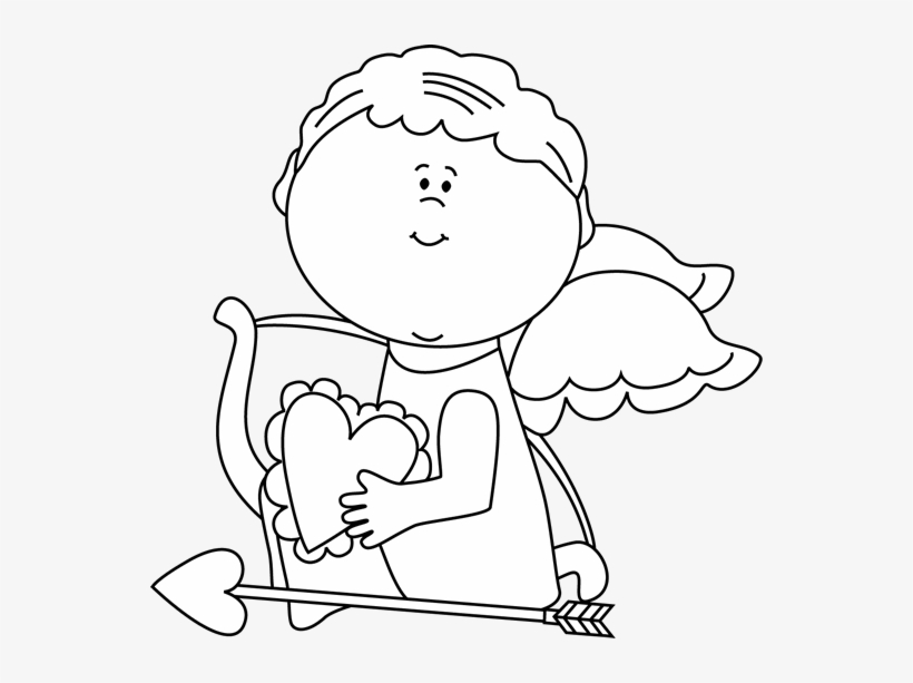 Black And White Cupid Holding A Valentine Heart Clip - Valentine's Day, transparent png
