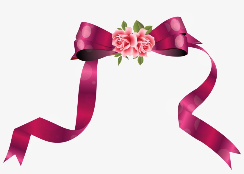 Decorative Ribbon With Roses Png Clipart Image - Laço De Fita Rosa Png, transparent png