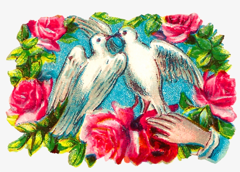 The Colorful Romantic Clipart Images Of Pairs Of Doves - Floral Design, transparent png