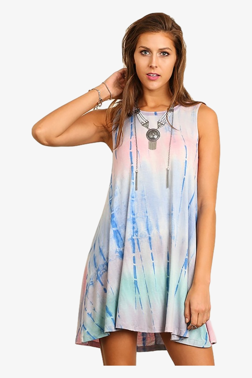 Women's Junior's Pink & Blue Tie Dye Boho Music Festival - Dress, transparent png