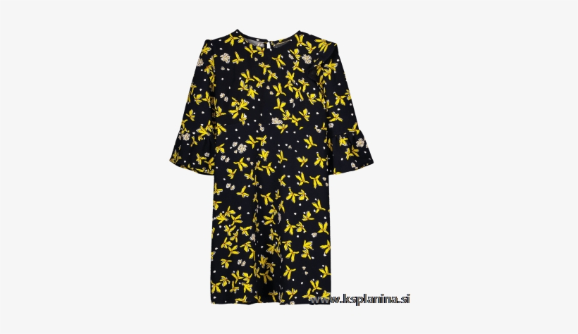 Flare Sleeve Floral Shift Dress Black - Dress, transparent png