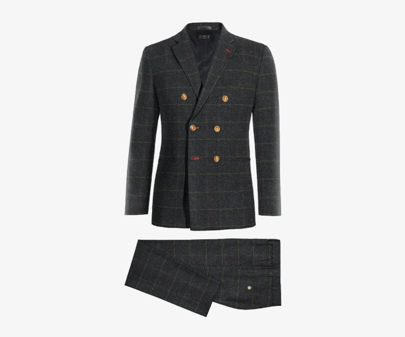 Blue 3-piece Checked Tweed Suit - Sakko Mit Stehkragen Schwarz, transparent png