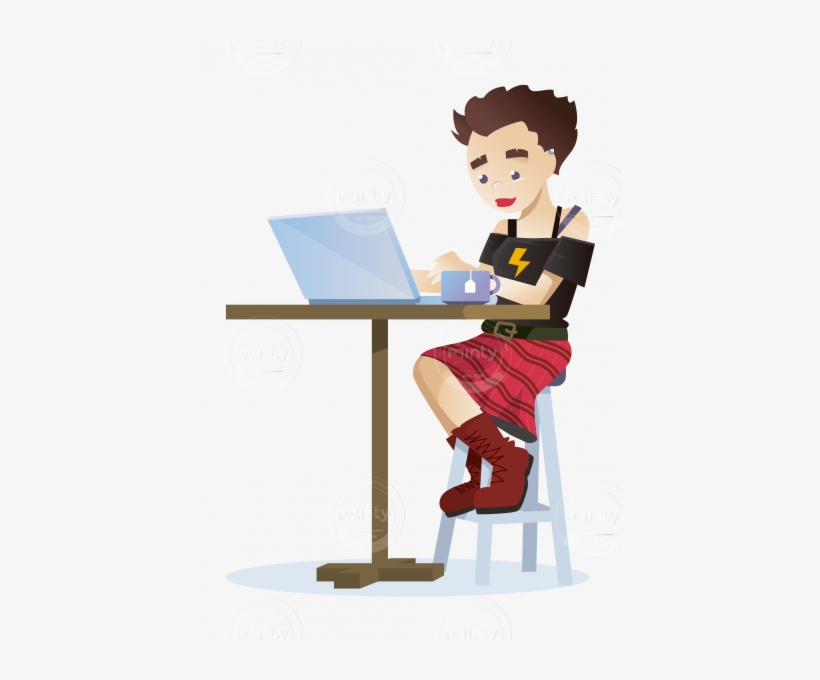 A Woman Working As A Freelancer In A Coffee Shop With - Tea, transparent png
