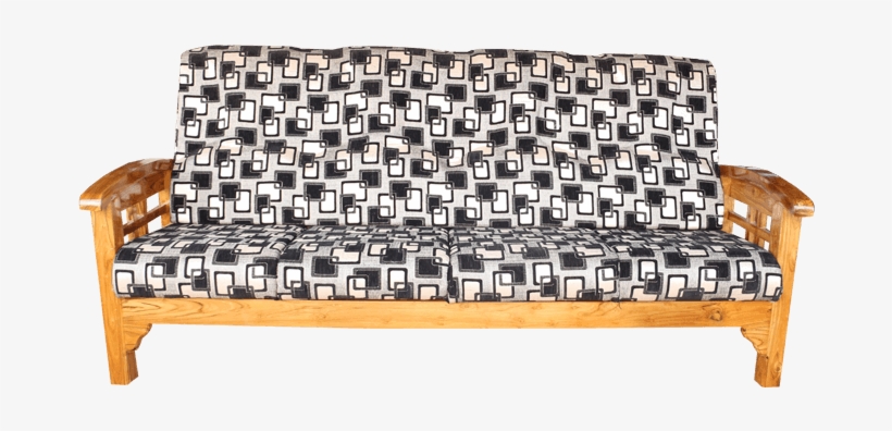Teak Wood Sofa With Black Back Rest Cushion - Wood Carving, transparent png