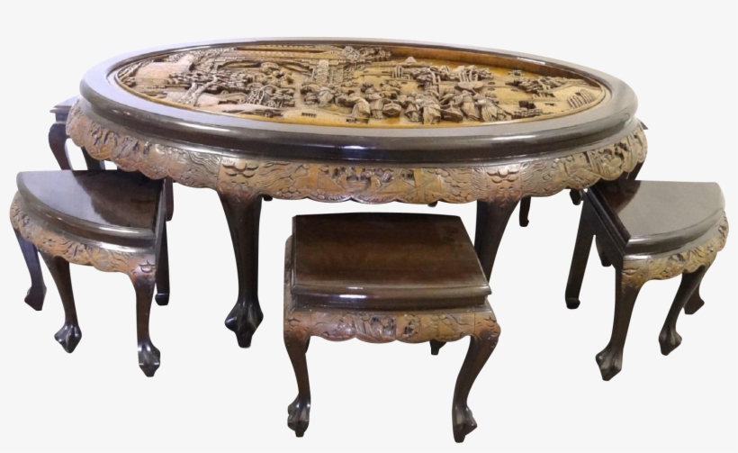 Vintage Hand Carved Mahogany Oval Tea Table With 6 - Table, transparent png