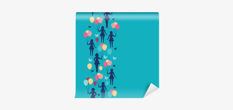 Vector Girls Holding Balloons Vertical Seamless Pattern - Balloon, transparent png