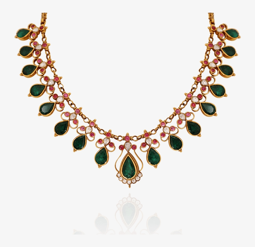 Ethnic Emerald Gold Necklace - Festival Pattern, transparent png