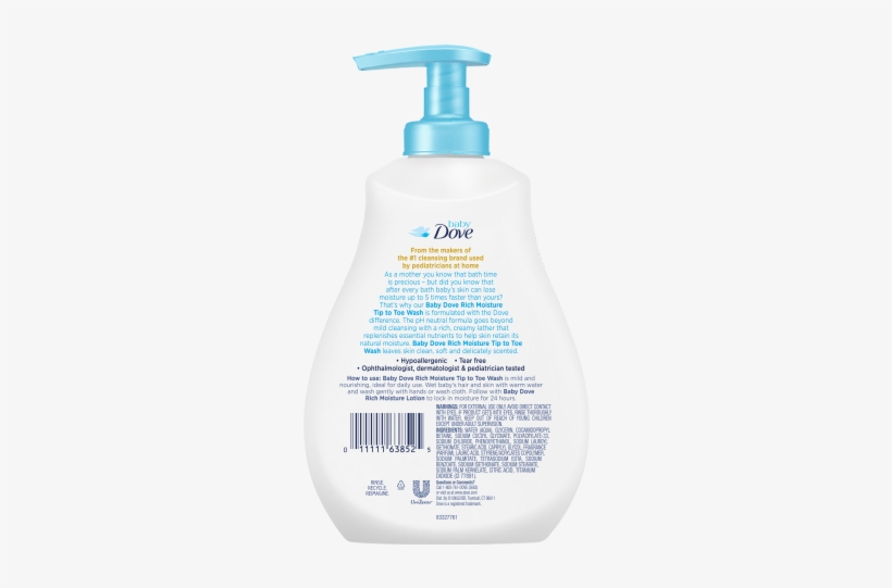 Baby Dove Rich Moisture Tip To Toe Lotion 13oz - Baby Dove Sensitive Moisture Tip To Toe Wash, 380ml, transparent png