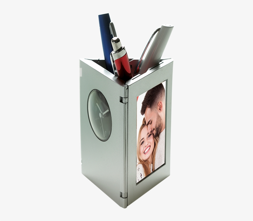 Folding Photo Frame, Clock And Pen Holder Bd0071 - Eco Folding Photo Frame, Clock & Pen Holder - Silver, transparent png