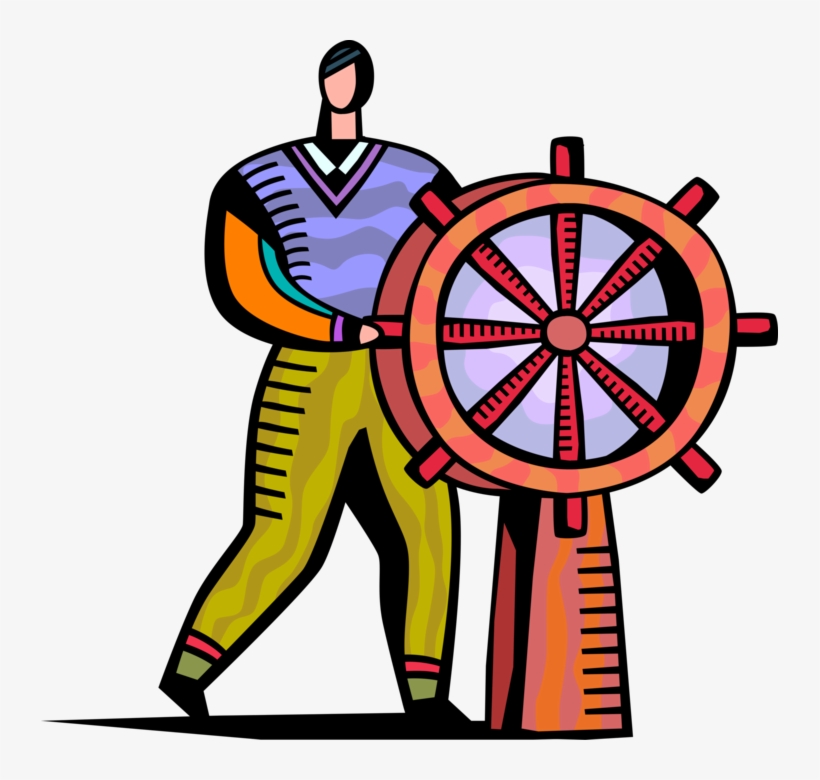 Vector Illustration Of Businessman Ship Captain Steers - Ship, transparent png