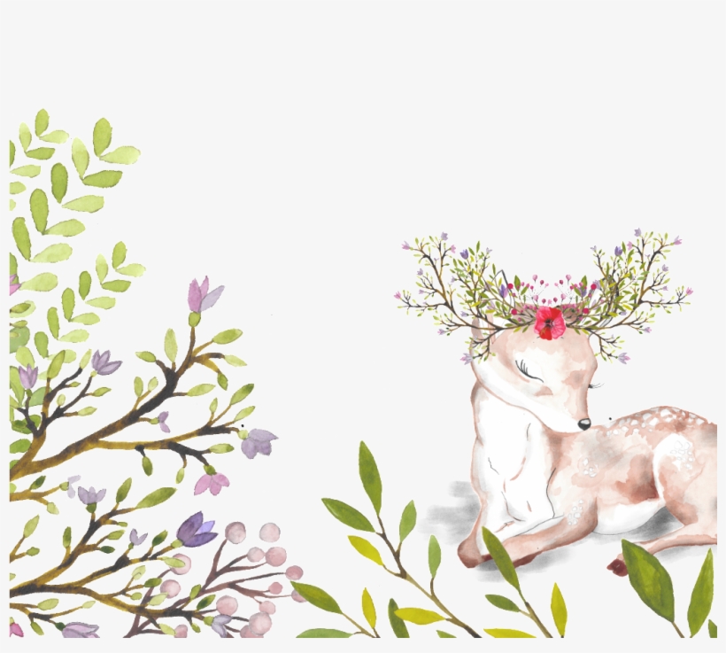 Sika Deer With Flowers Background Free Buckle Png - Flower, transparent png