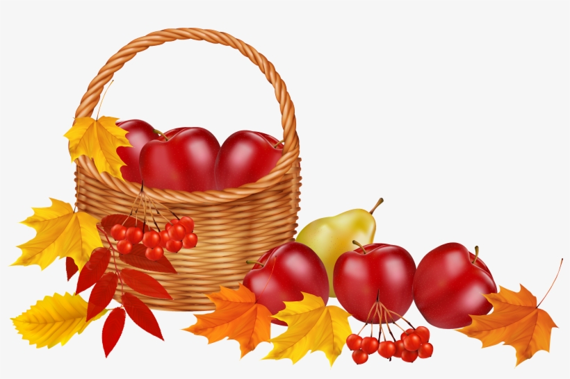 Basket With Fruits And Autumn Leaves Png Clipart Image - Transparent Autumn Clip Art, transparent png