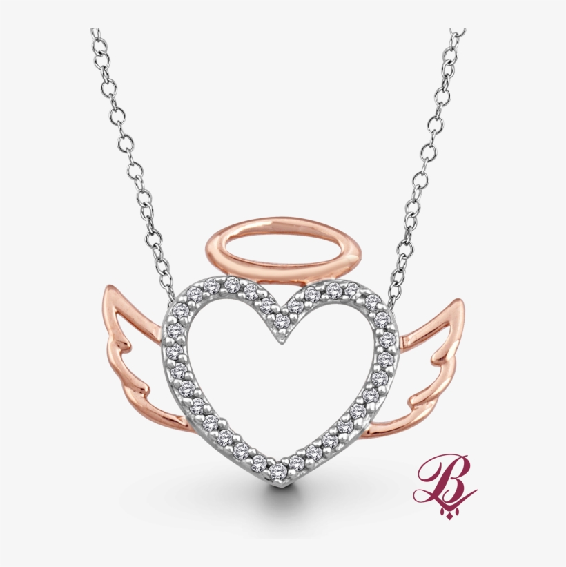 Diamond Accent Angel Halo Winged Heart - Locket, transparent png