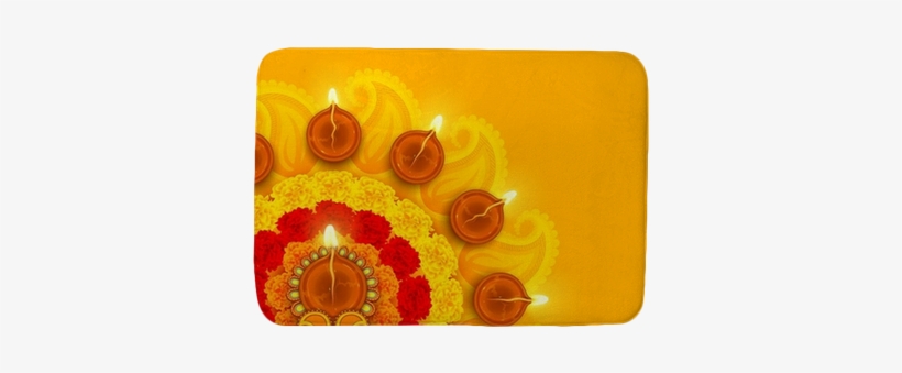 Decorated Diwali Diya On Flower Rangoli Bath Mat • - Diwali Diya Decoration With Flowers, transparent png