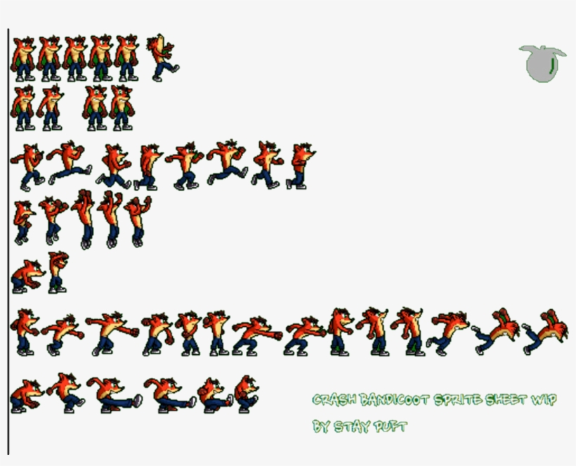 Crash Bandicoot Sprite Sheet, transparent png
