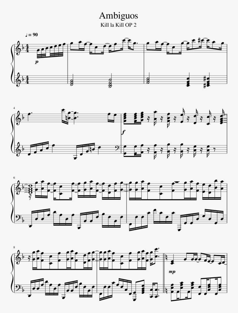 Ambiguos Sheet Music 1 Of 3 Pages - Kill La Kill Ambiguous Sheet, transparent png