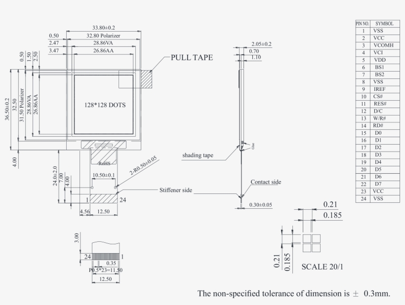 Winstar Longlife Oled Graphic Display Module - Technical Drawing, transparent png