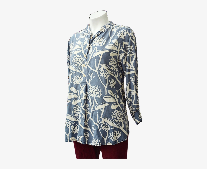 Frangipani Print Blouse In French Blue - Blouse, transparent png