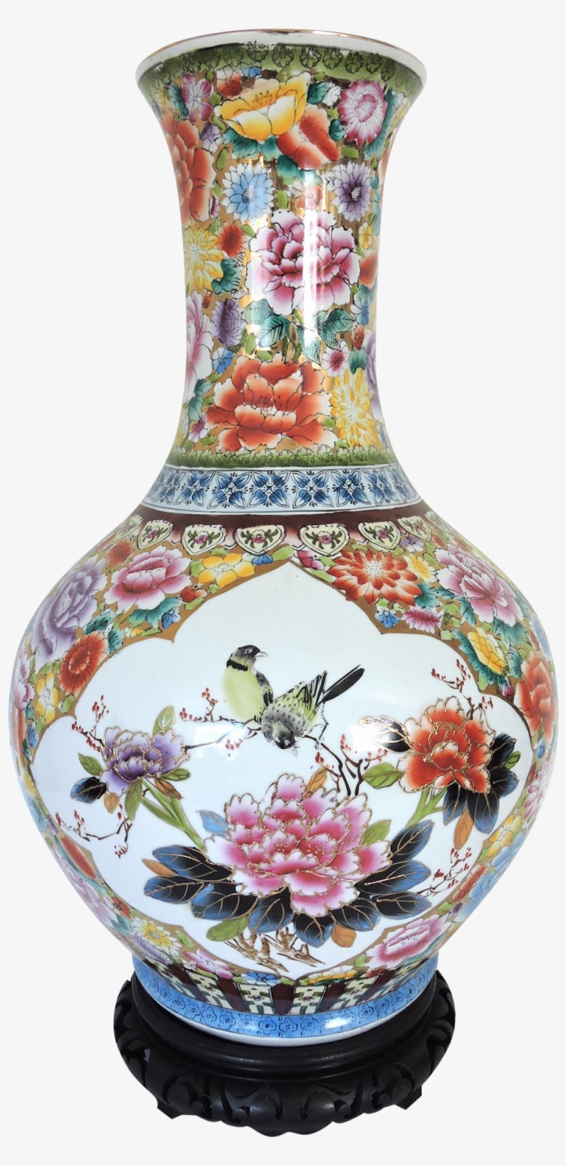 Large Oriental Gold/floral Hand Painted Vase H22" On - Porcelain, transparent png