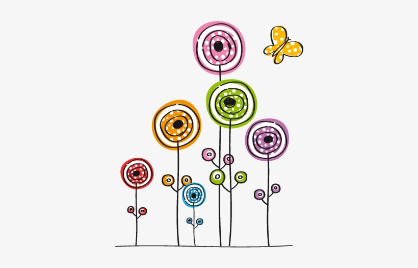Kids Abstract Flowers And Butterfly Wall Decal - Cute Design Shower Curtain, transparent png