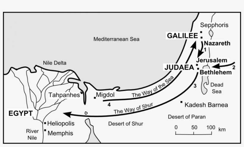 Map Of Jesus's Childhood Journeys - White Map Of Egypt, transparent png